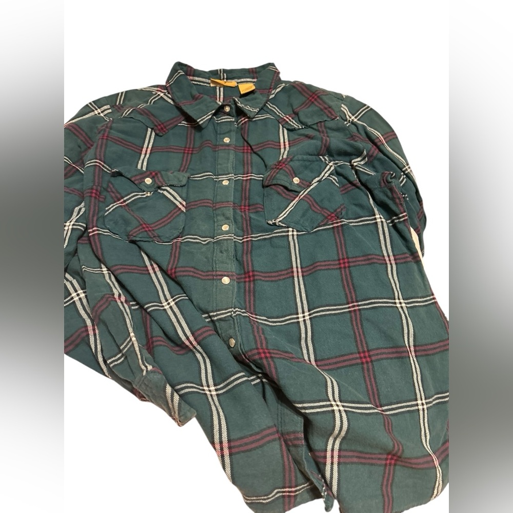 Wrangler Vintage Forest Green Plaid Button Down Shirt - Picture 6 of 14
